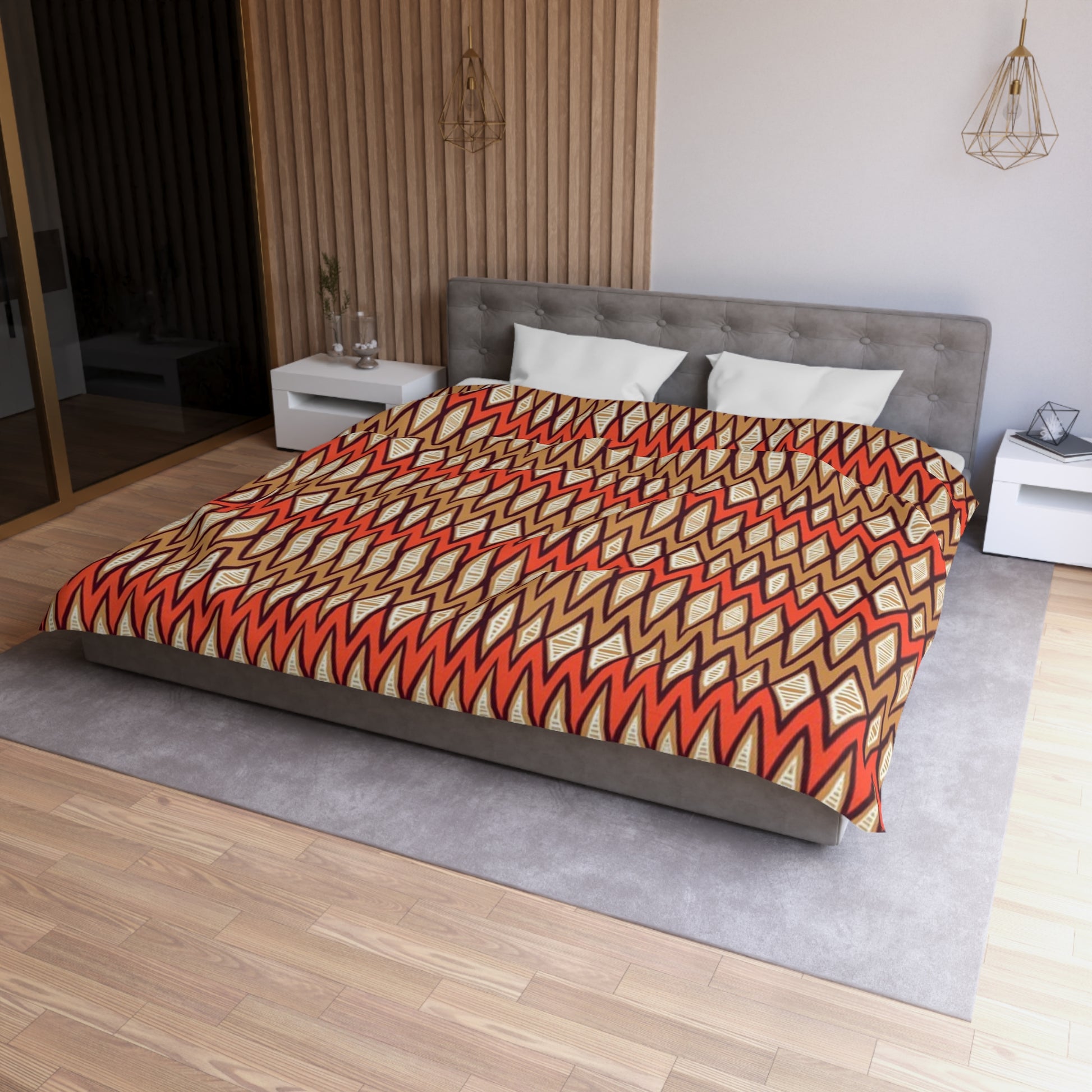 Red Tribal Geometry Duvet Cover - Bold and Vibrant Global-Inspired Bedroom