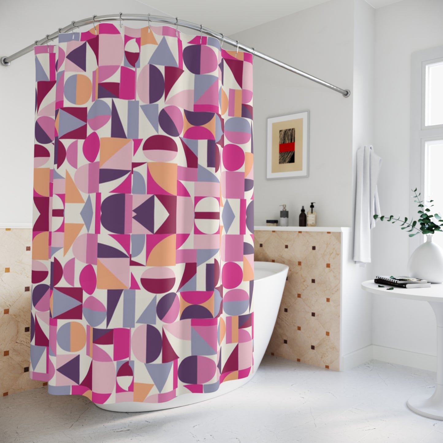 Fuchsia Bold Blocks Shower Curtain - Contemporary Bathroom Furniture, Geometric Color Block Pattern