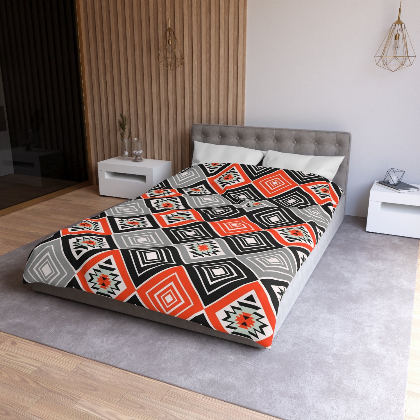 Tribal Aztec Diamond Geometry Duvet Cover - Cultural Heritage Inspired Bedding