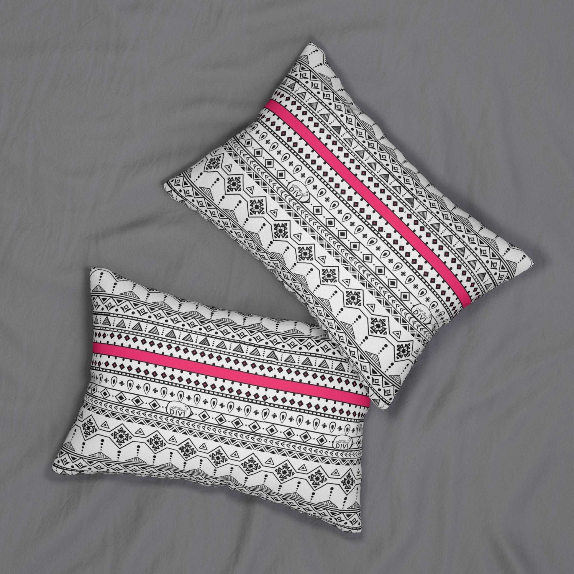 Aztec Pattern with Pink Ribbon Design Spun Polyester Lumbar Pillow