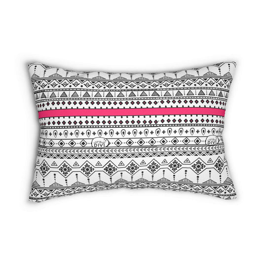 Aztec Pattern with Pink Ribbon Design Spun Polyester Lumbar Pillow