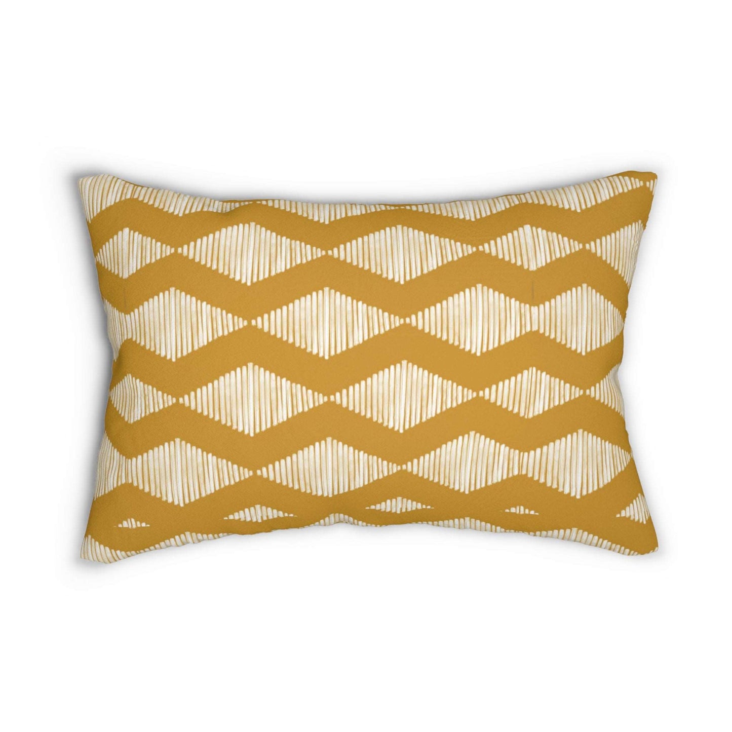 Acoustic Wave Pattern Mustard Spun Polyester Lumbar Pillow