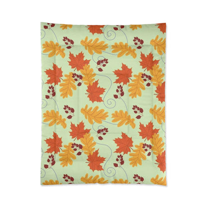 Autumn Leaves in the Wind Green Pattern Comforter - Seasonal Fall Decor Bedding