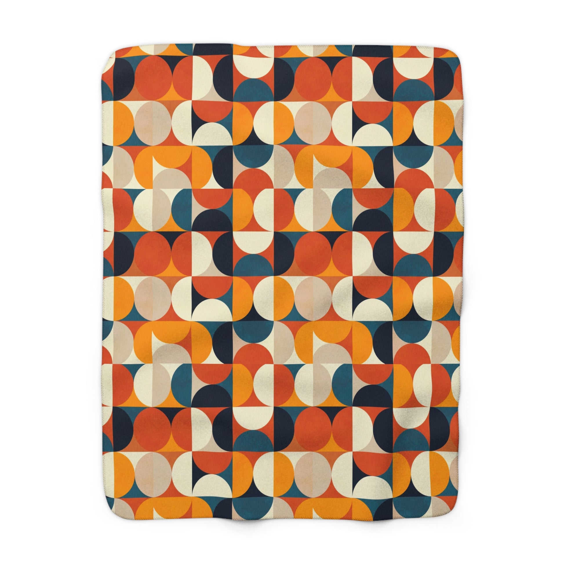 Modern Half Circles Design Orange Teal Beige Sherpa Fleece Blanket - Luxury Throw Blanket