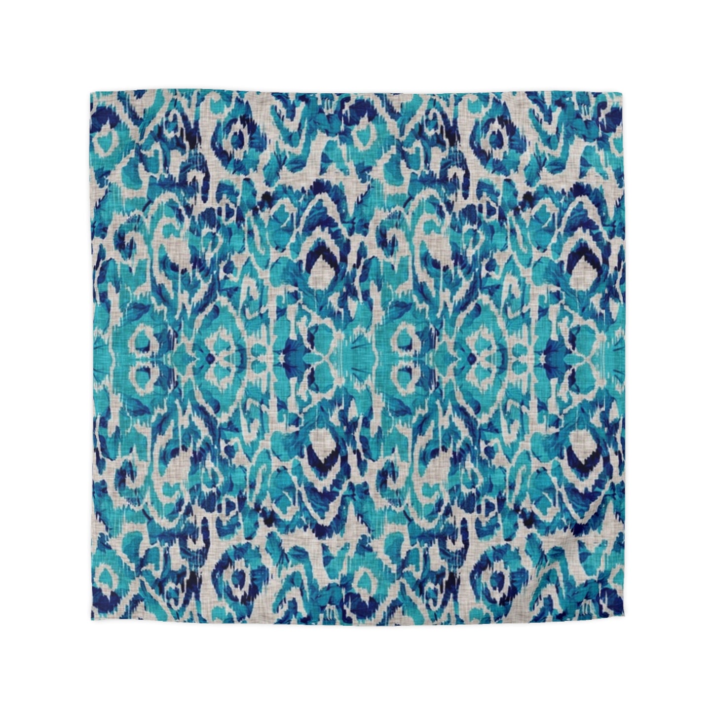 Peacock Blue Ikat Motif Duvet Cover - Exotic Bohemian Home Decor