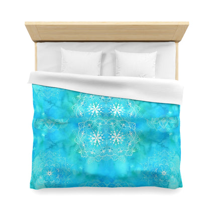 Mandalas in Blue Green Watercolor Duvet Cover - Hand-Painted Boho Style