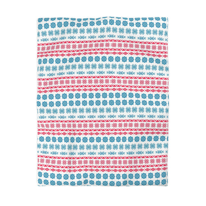 Tribal Aztec Blue Red Hand Painted Duvet Cover - Cultural Heritage Inspired Bedding