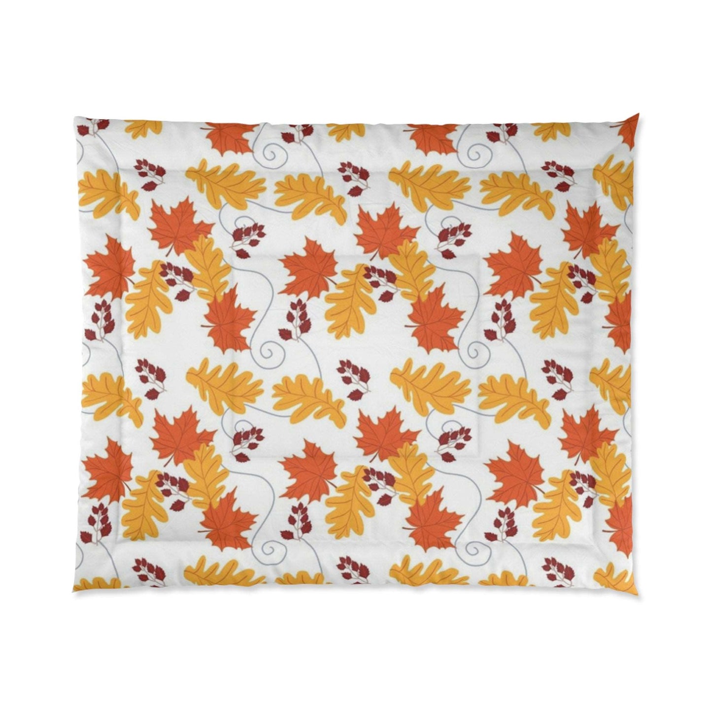 Autumn Leaves in the Wind White Accents Pattern Comforter - Seasonal Fall Decor Bedding