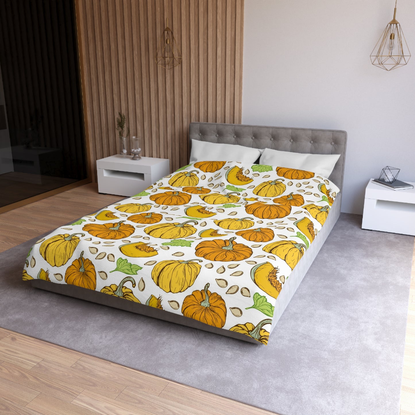 Thanksgiving Harvest Pumpkin and Leaves Duvet Cover Set - Seasonal Fall Bedding, Soft Microfiber Material, Multiple Sizes (Queen, King, Full, Twin)