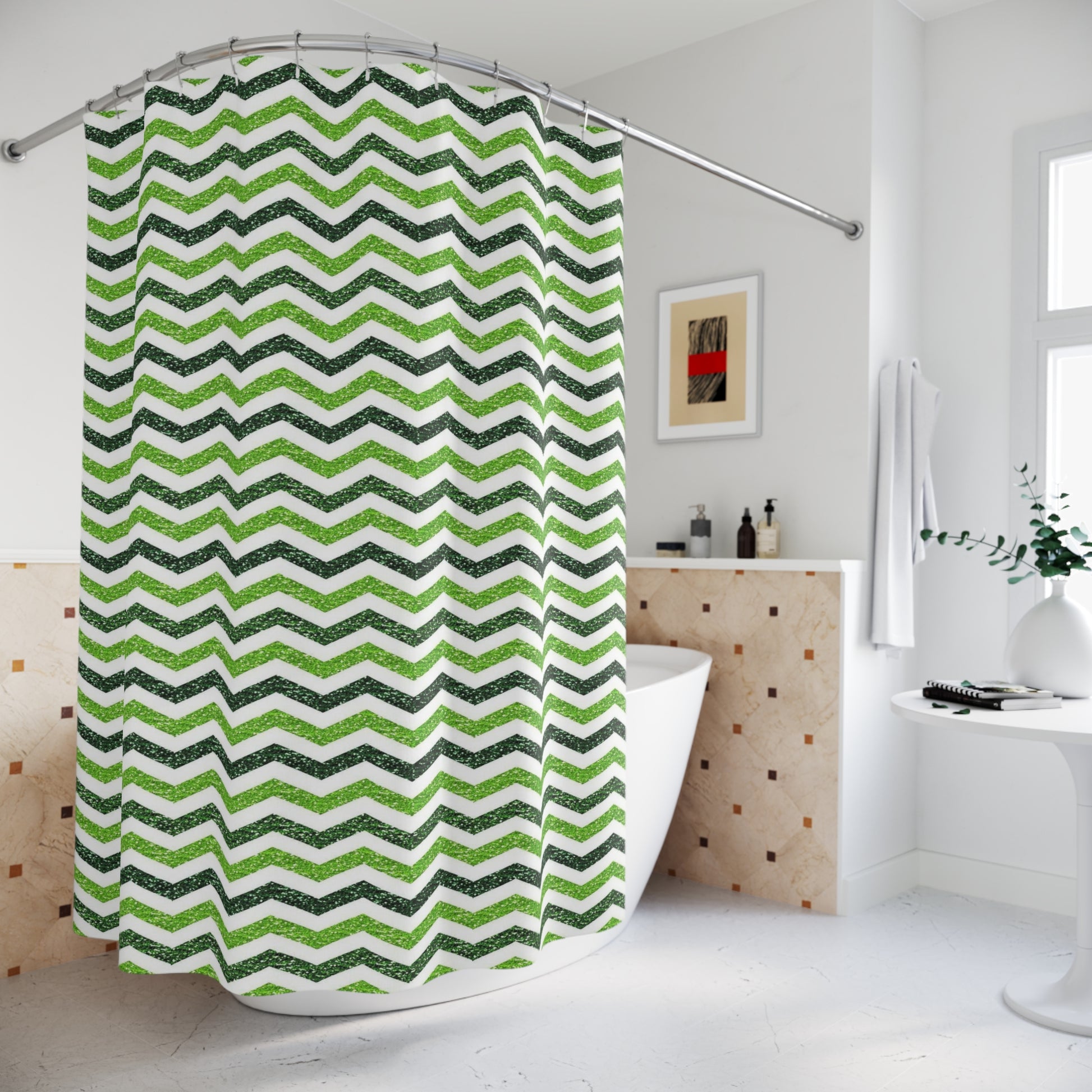 Green Shaded Chevron Shower Curtain