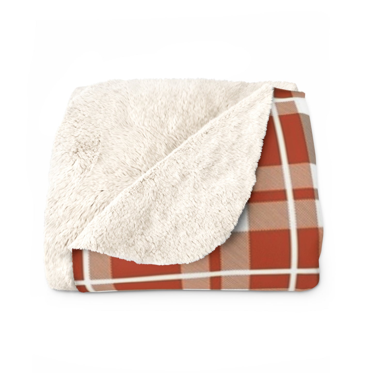 Thanksgiving Fall Plaid Big Scale Sherpa Fleece Blanket - Soft Orange Brown Throw