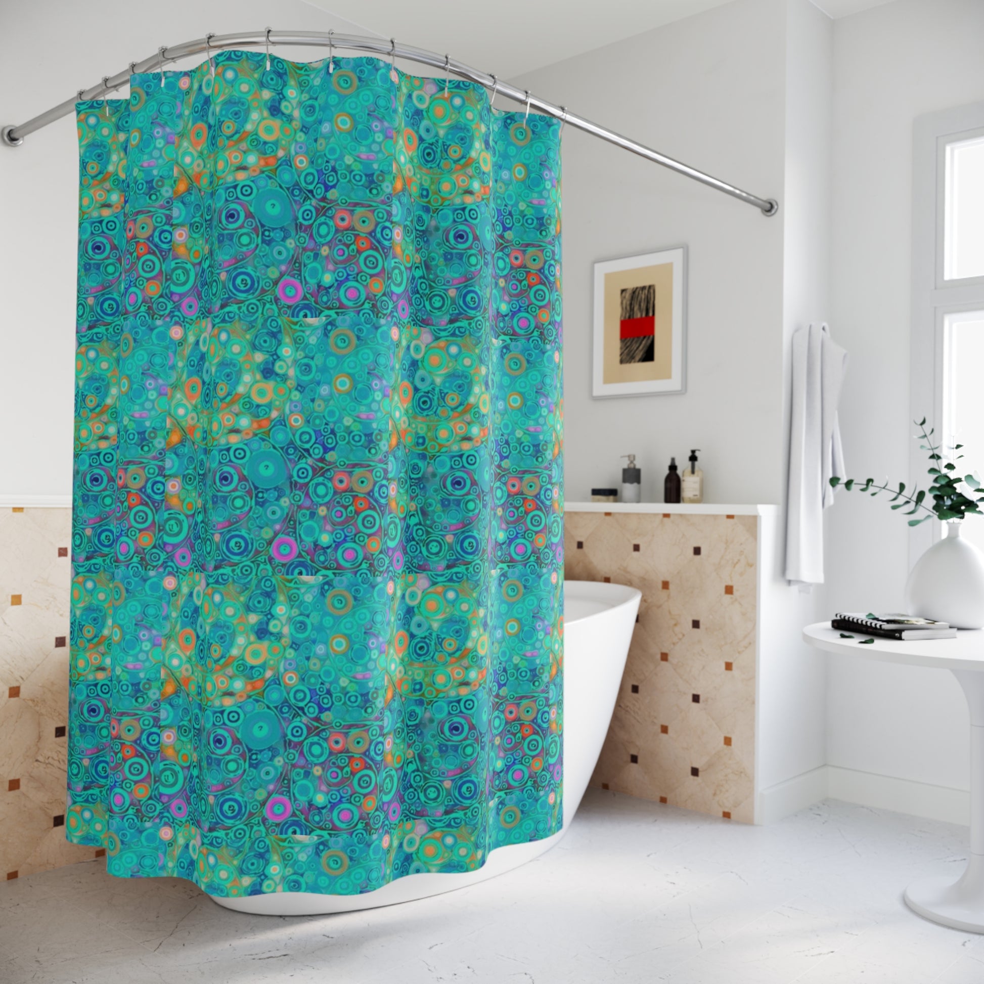 Teal Galaxy Painted Shower Curtain - Colorful Space-Inspired Bathroom Decoration