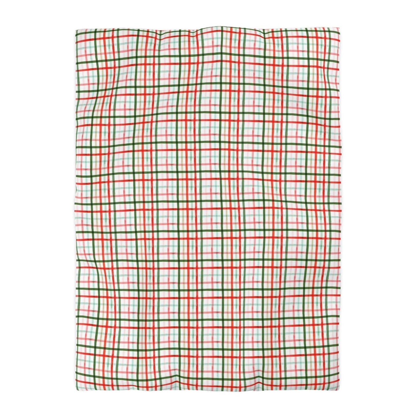 Christmas Watercolor Plaid Duvet Cover - Rustic Holiday Bedroom Decor, Red and Green Buffalo Plaid