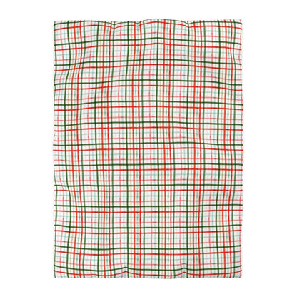 Christmas Watercolor Plaid Duvet Cover - Rustic Holiday Bedroom Decor, Red and Green Buffalo Plaid