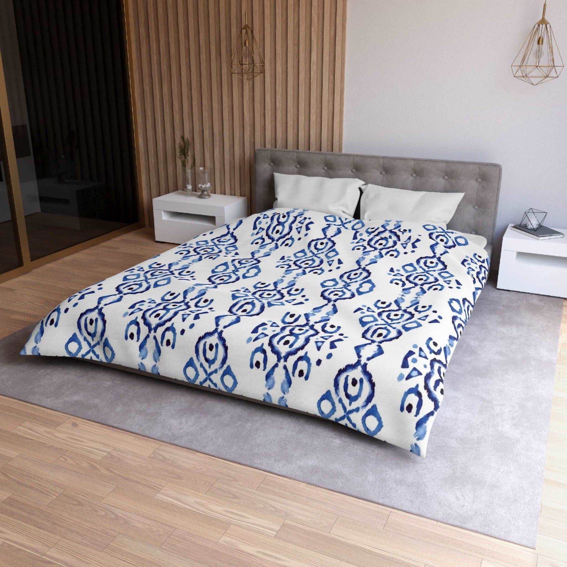 Blue Indigo Ikat Microfiber Duvet Cover - Soft and Vibrant Global-Inspired Microfiber Bedding