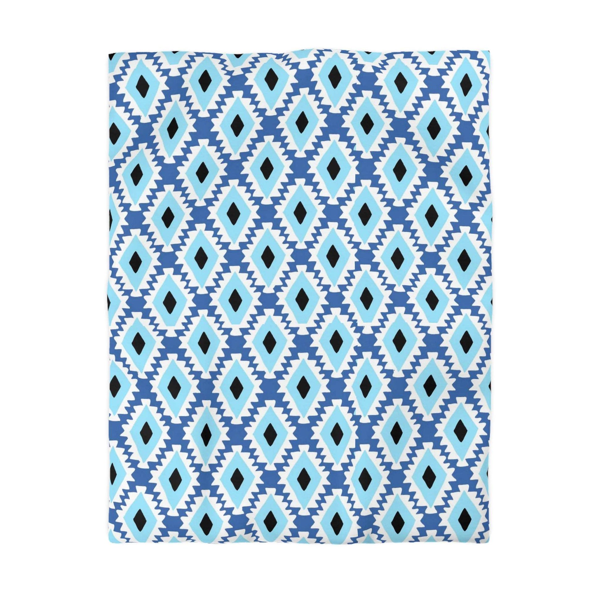 Aztec Style Evil Eye Duvet Cover - Bohemian Blue and Black Tribal Bedding