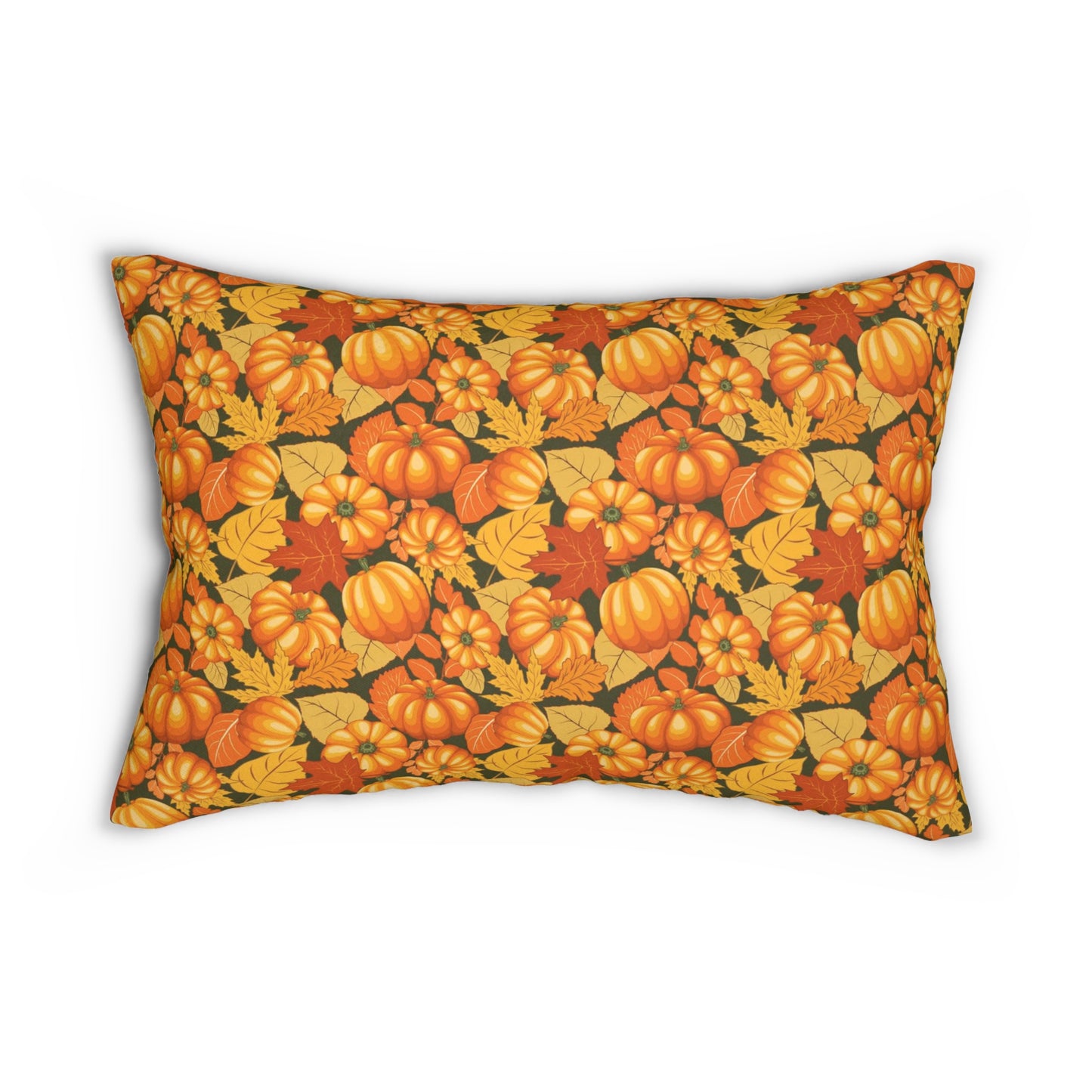 Harvest Pumpkins in Autumn Leaves Lumbar Pillow - Rustic Fall Decor