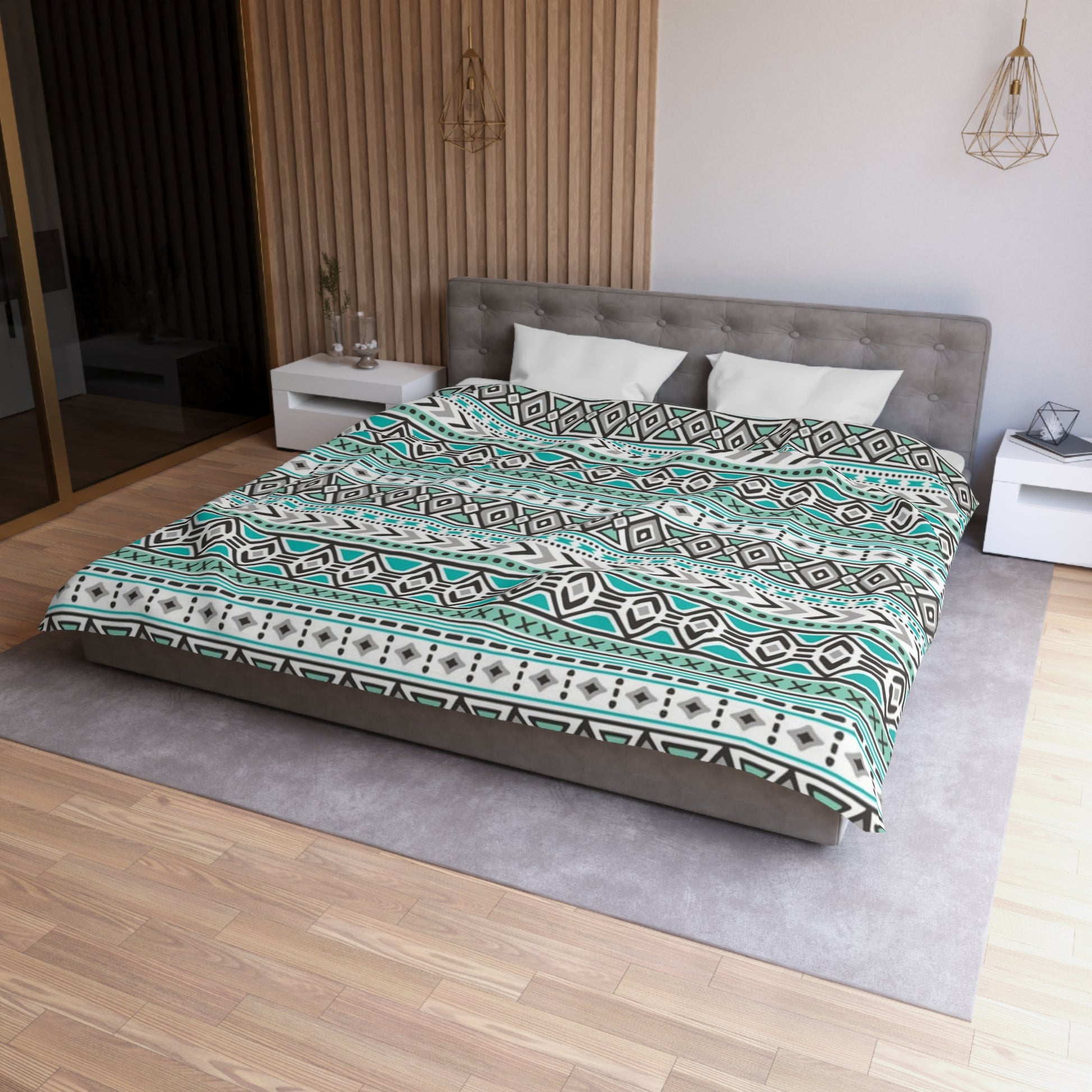 Tribal Aztec Mint Green Duvet Cover - Soft and Vibrant Mint Green Bedding