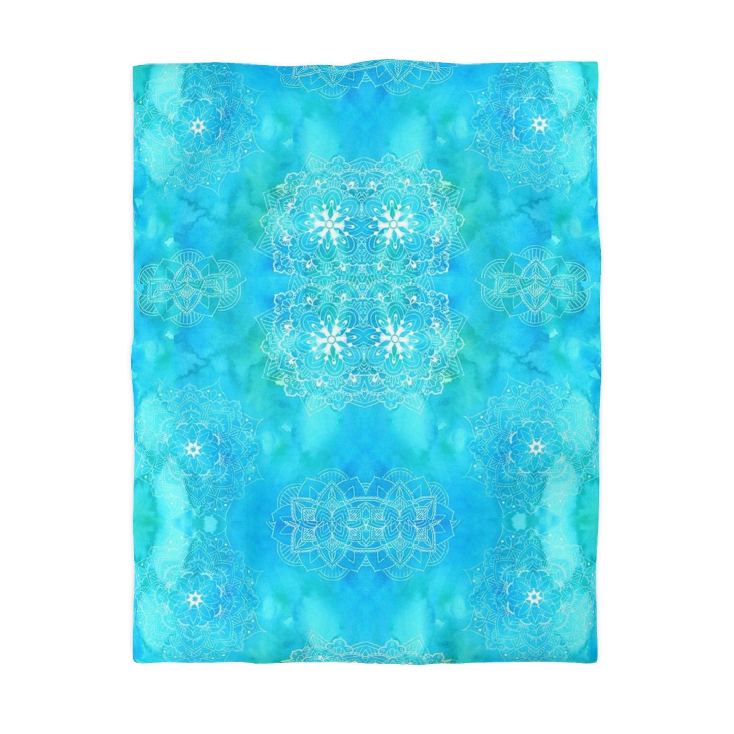 Mandalas in Blue Green Watercolor Duvet Cover - Hand-Painted Boho Style