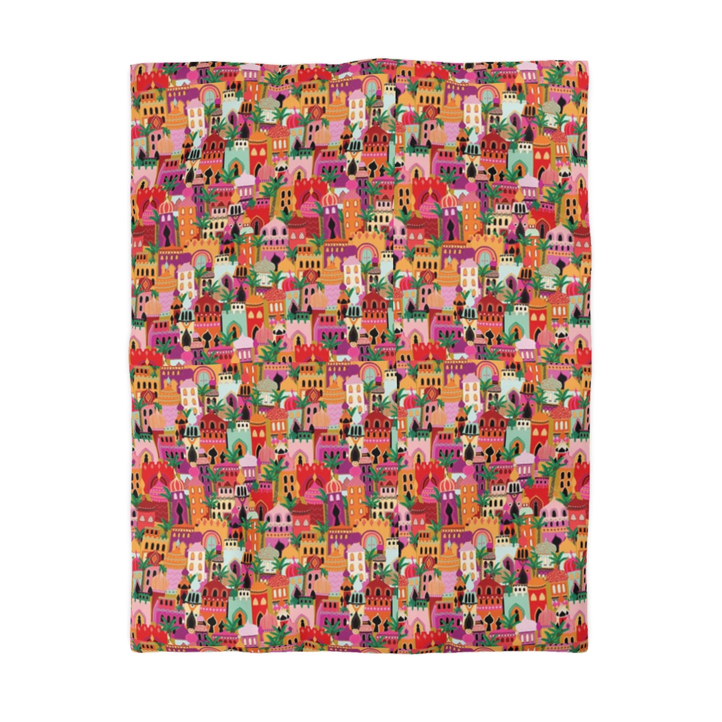 Marrakech-Style Moroccan Village Sunrise Duvet Cover Set - Colorful Boho Chic Bedroom