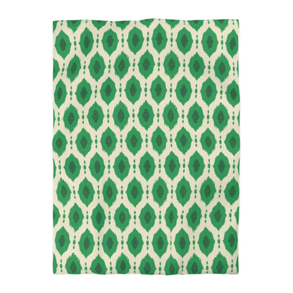 Kelly Green Ikat Motif Duvet Cover - Exotic Bohemian Home Decor