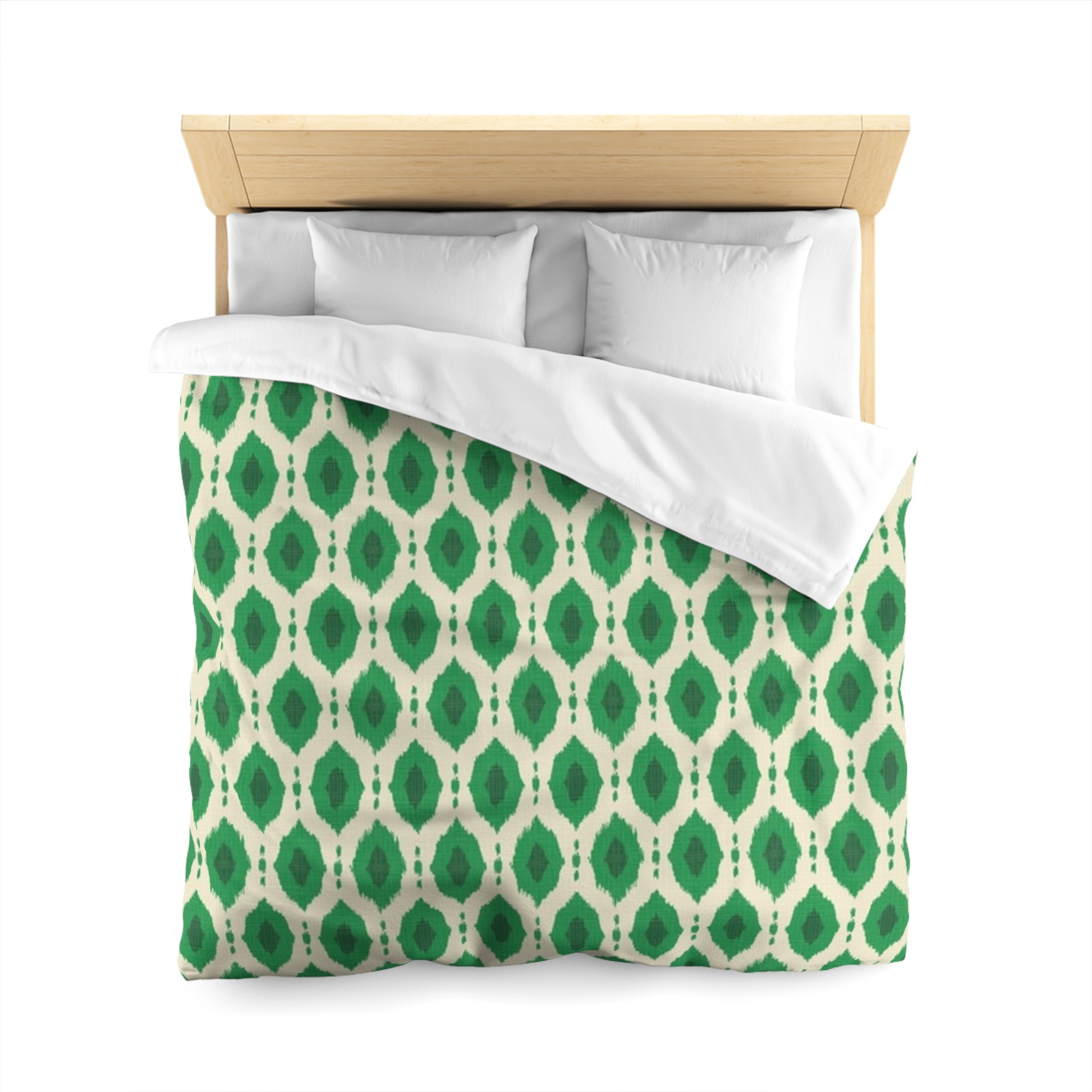 Kelly Green Ikat Motif Duvet Cover - Exotic Bohemian Home Decor