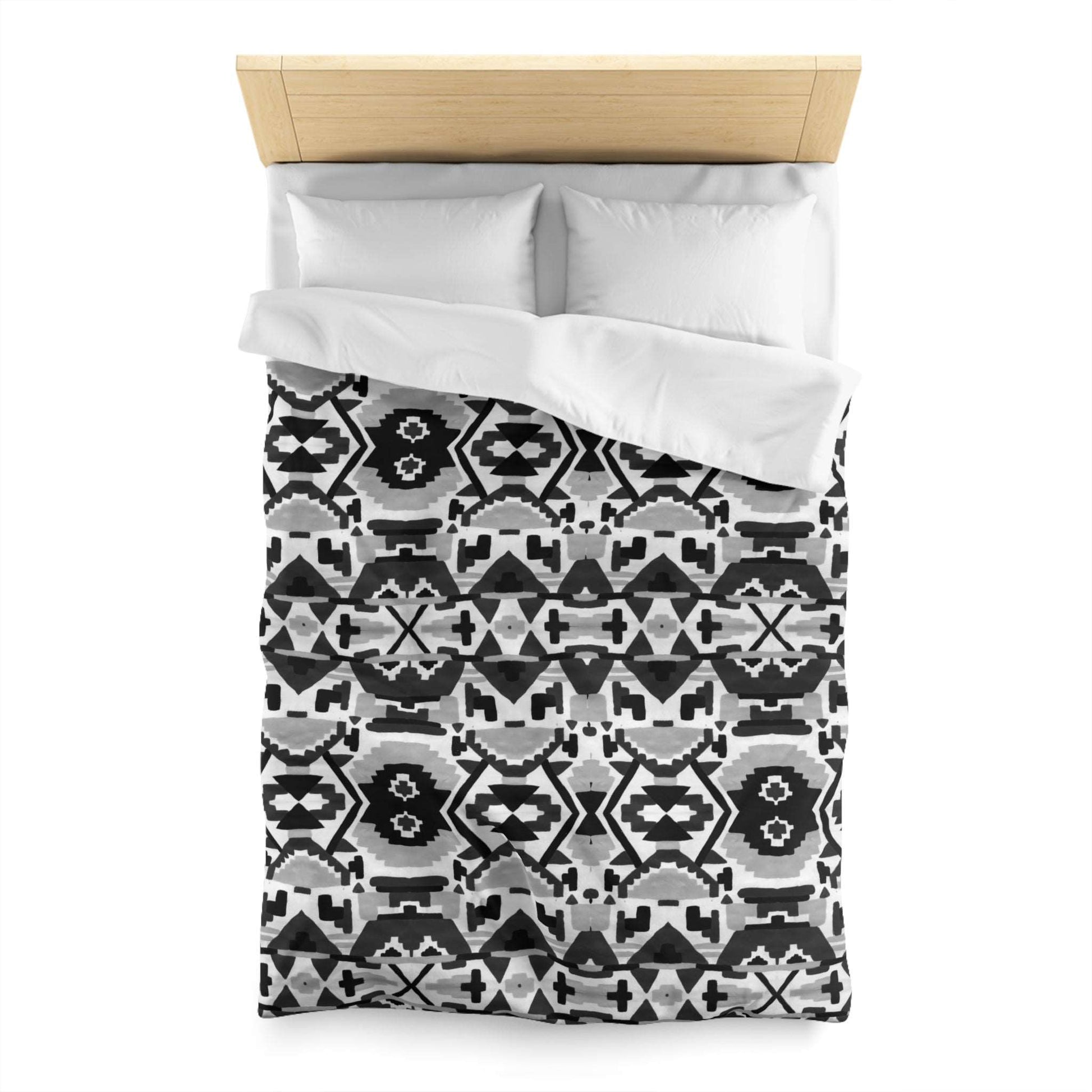 Aztec Inspired Geometry B&W Duvet Cover - Unique Ethnic Tribal Home Decor