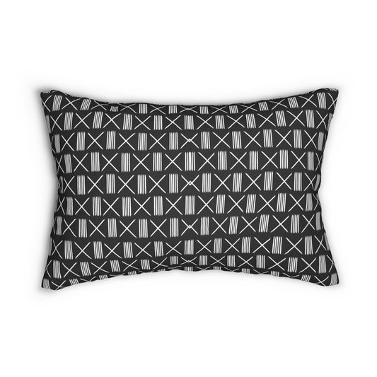 Vintage Inspired Bohemian Crosses and Lines Pattern Spun Polyester Lumbar Pillow