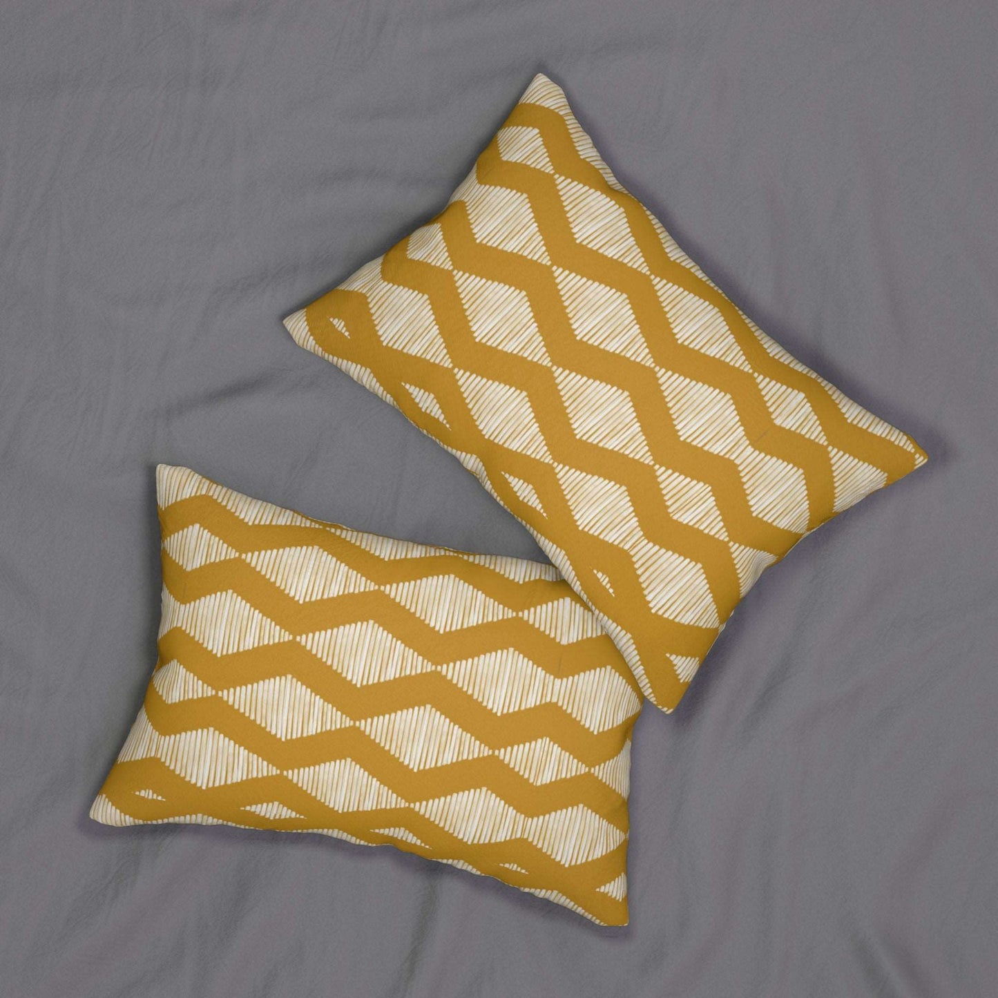 Acoustic Wave Pattern Mustard Spun Polyester Lumbar Pillow