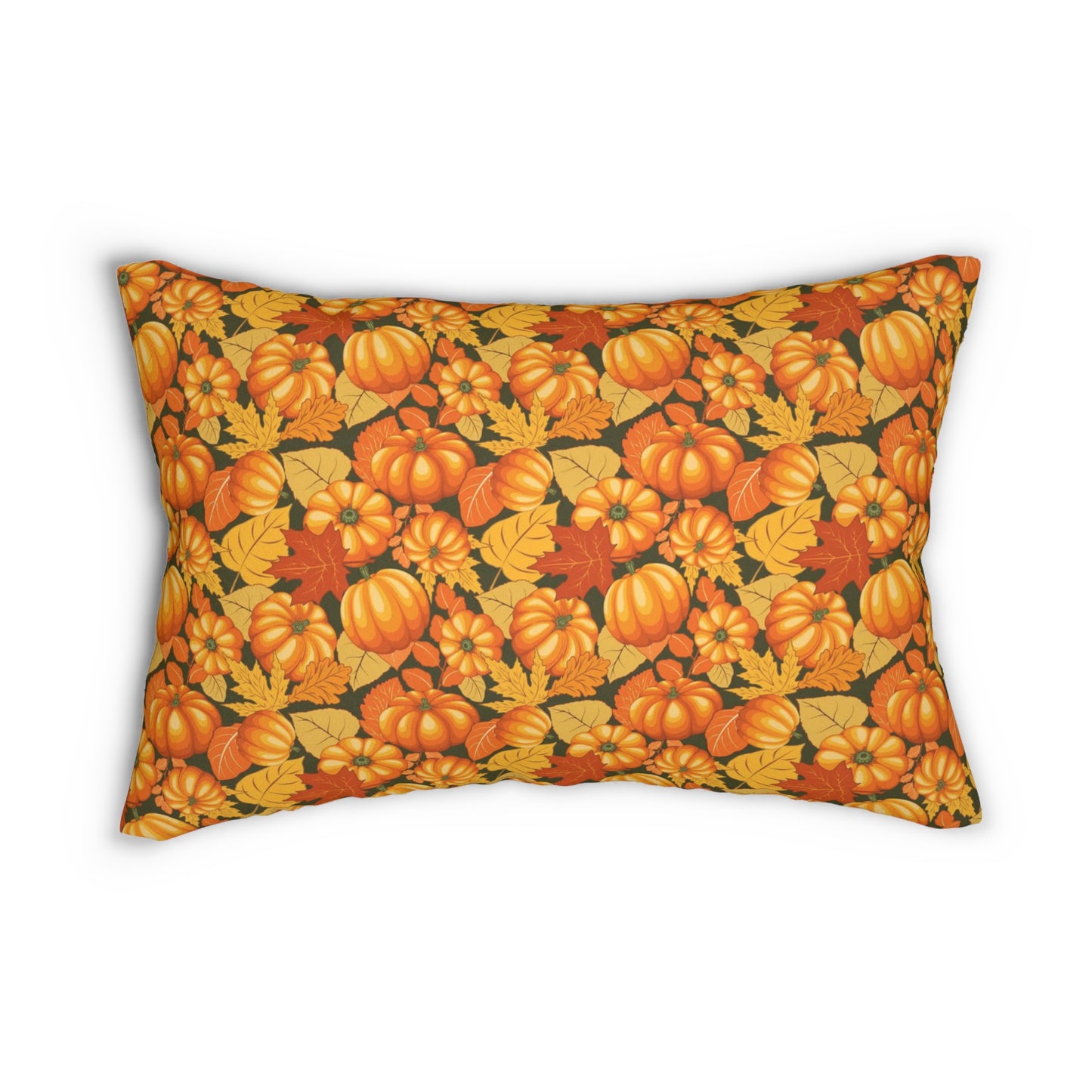 Harvest Pumpkins in Autumn Leaves Lumbar Pillow - Rustic Fall Decor