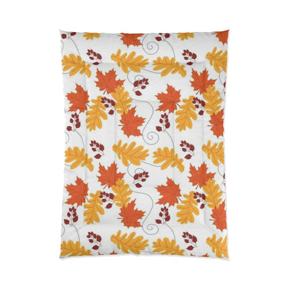 Autumn Leaves in the Wind White Accents Pattern Comforter - Seasonal Fall Decor Bedding