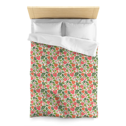 Strawberry Fields Summer Duvet Cover - Bright and Cheerful Strawberry Design, Coastal Bedding, Summer Vibes