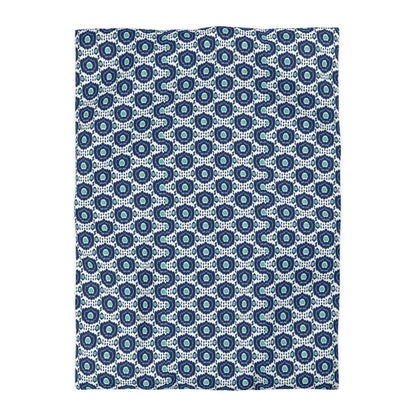 Navy Aqua Ikat Microfiber Duvet Cover - Exotic Bohemian Global-Inspired Coastal Pattern Bedroom