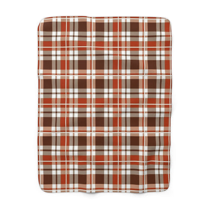 Thanksgiving Fall Plaid Big Scale Sherpa Fleece Blanket - Soft Orange Brown Throw