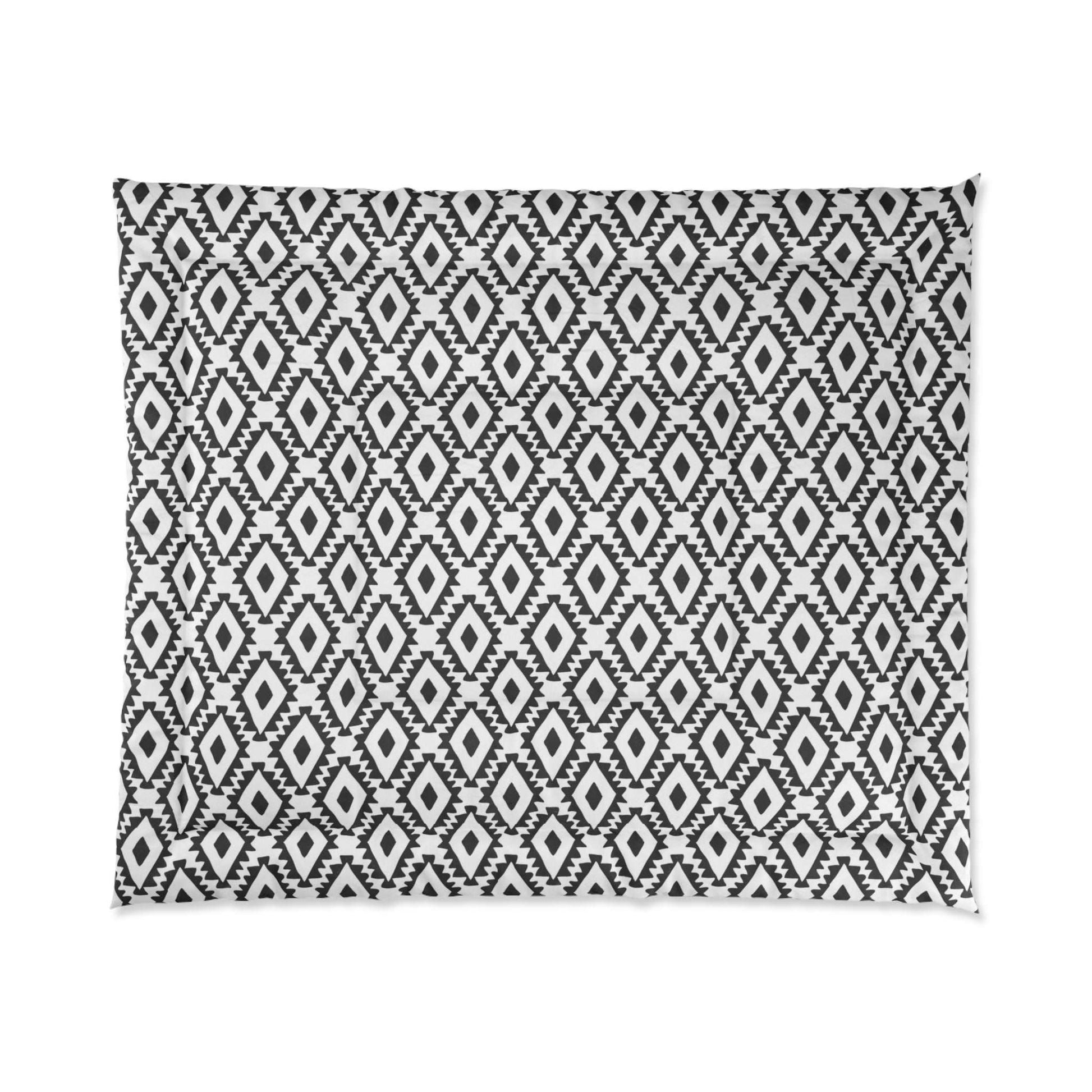 Aztec Geometrics B&W Microfiber Polyester Comforter Set - Stylish Modern Bedroom Furniture