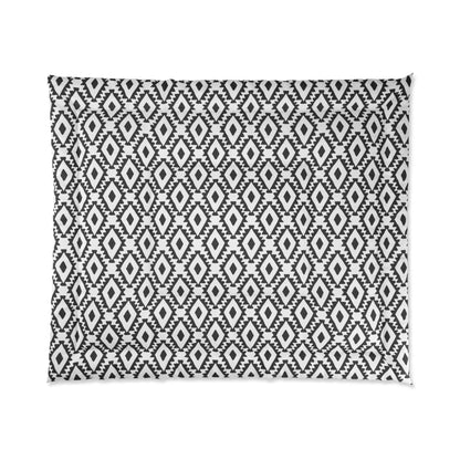 Aztec Geometrics B&W Microfiber Polyester Comforter Set - Stylish Modern Bedroom Furniture