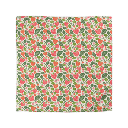 Strawberry Fields Summer Duvet Cover - Bright and Cheerful Strawberry Design, Coastal Bedding, Summer Vibes