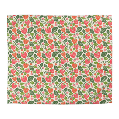 Strawberry Fields Summer Duvet Cover - Bright and Cheerful Strawberry Design, Coastal Bedding, Summer Vibes