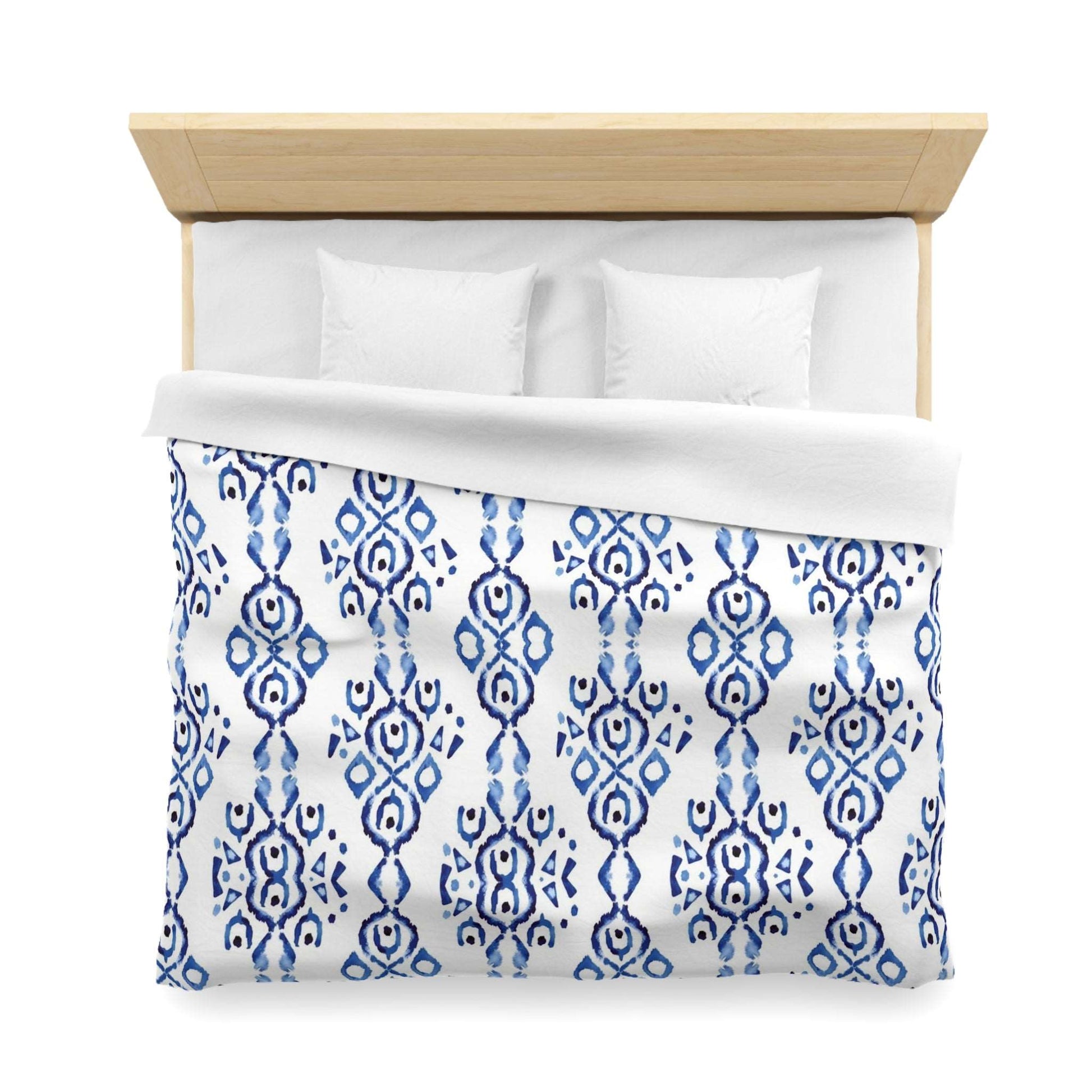 Blue Indigo Ikat Microfiber Duvet Cover - Soft and Vibrant Global-Inspired Microfiber Bedding