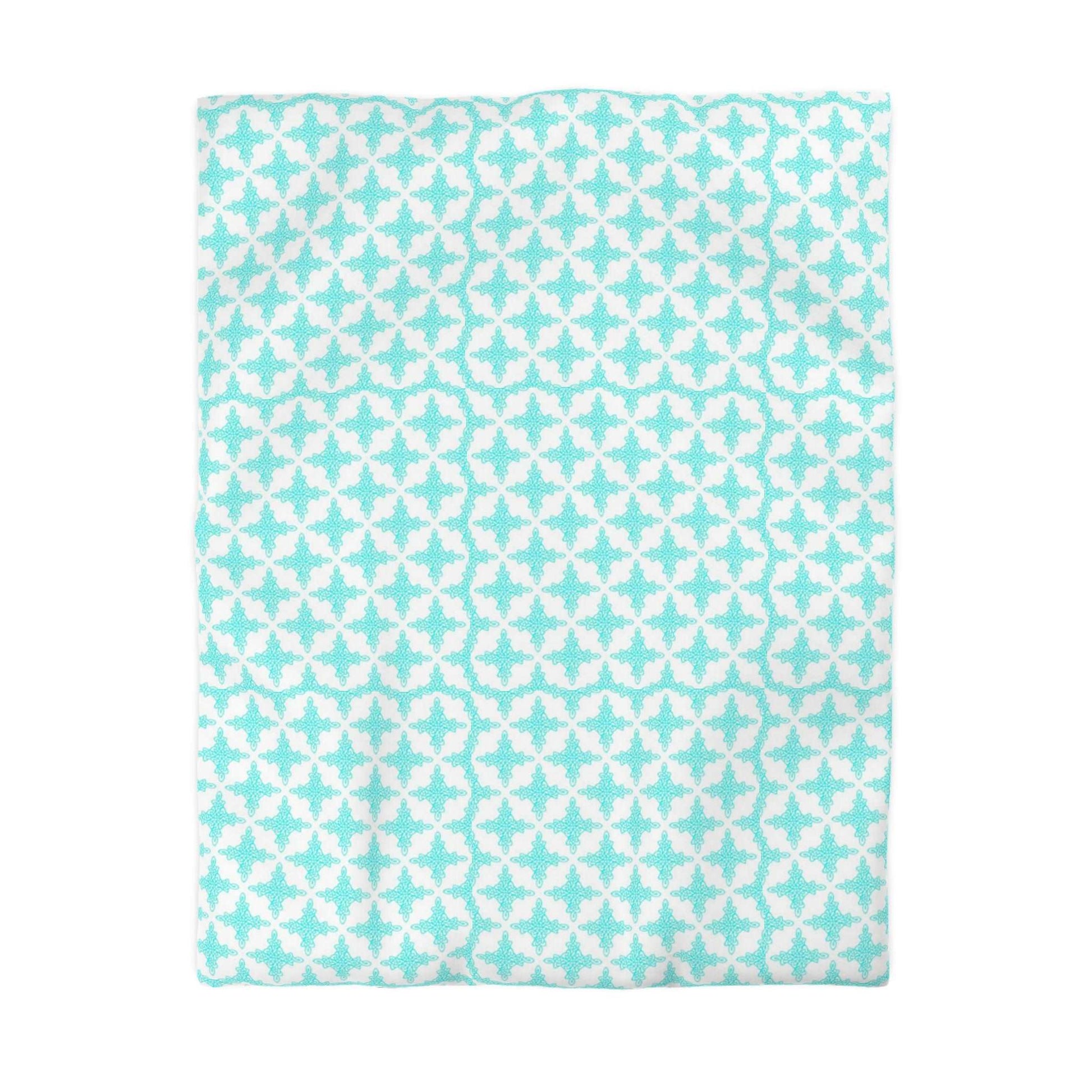 Celtic Style Snowflake Duvet Cover - Frosty Aqua Blue and White Celtic Pattern Bedding