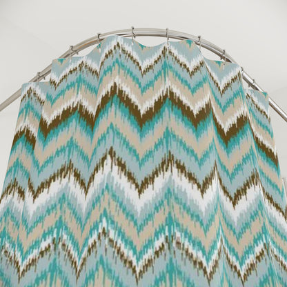 Shower Curtain - Ikat Chevron Pattern in Tortoise and Tan