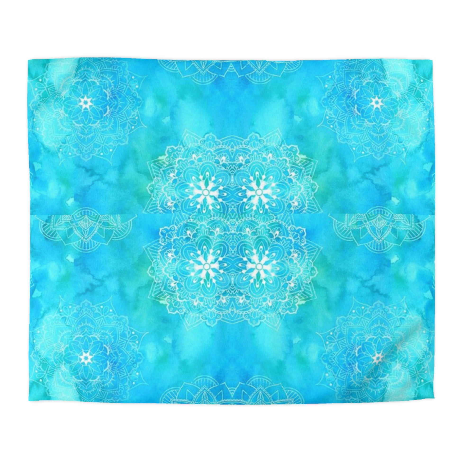 Mandalas in Blue Green Watercolor Duvet Cover - Hand-Painted Boho Style