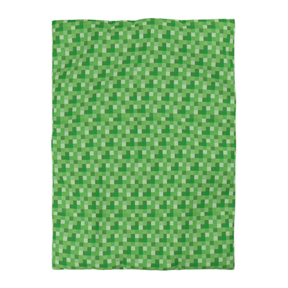 Minecraft Inspired Checkered Green Duvet Cover - Gaming Bedroom Decor, Block Pattern Bedding