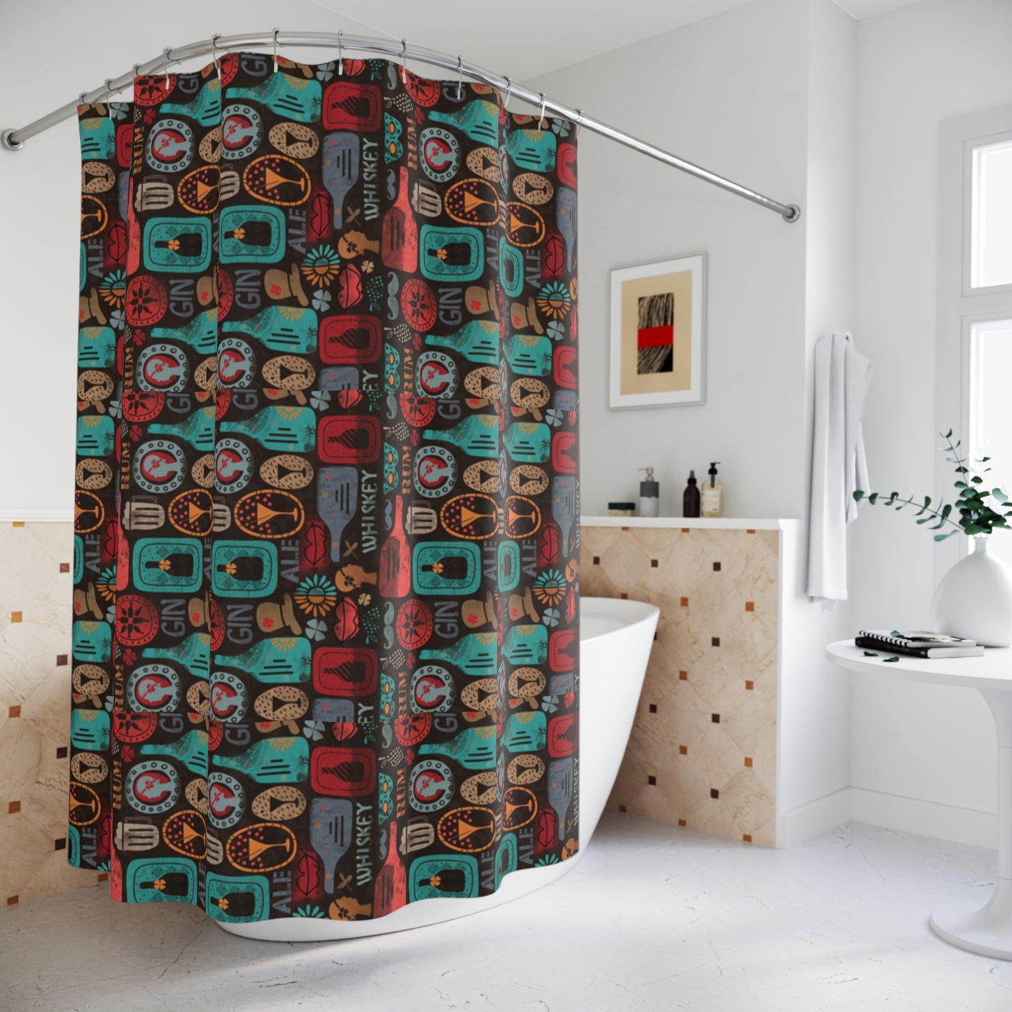 Vintage Prohibition Cocktails Shower Curtain - Classic Cocktail Bar Bathroom