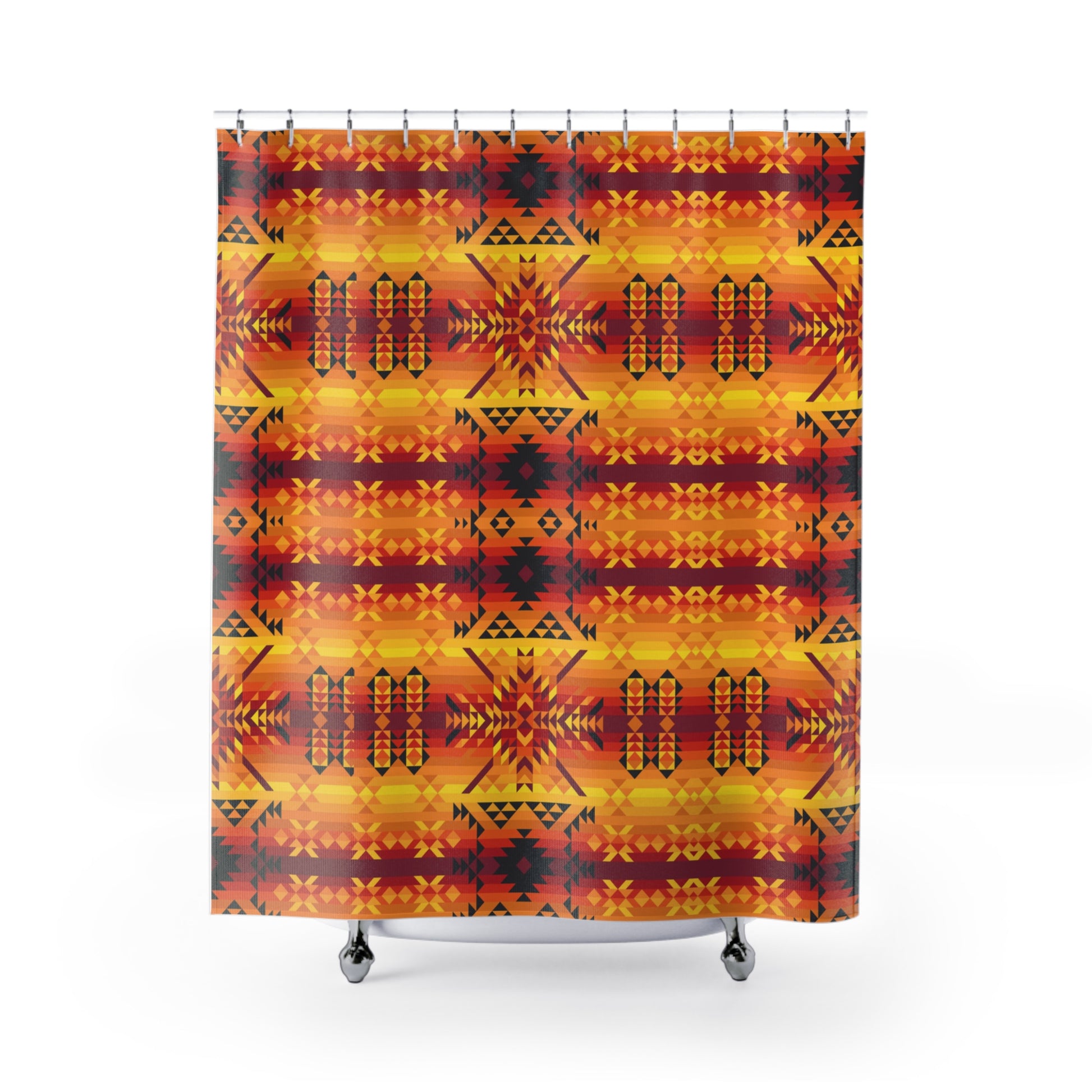 Desert Geo Fire Shower Curtain, Bold Geometric Southwest Bathroom Decor, 100% Eco-Friendly