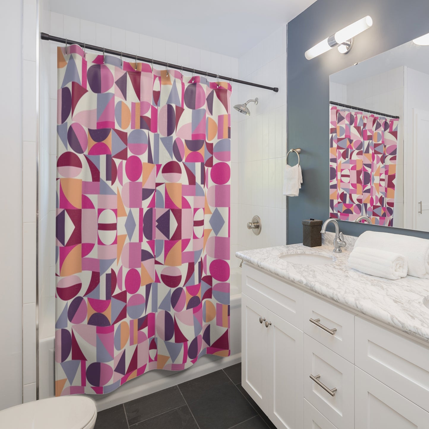 Fuchsia Bold Blocks Shower Curtain - Contemporary Bathroom Furniture, Geometric Color Block Pattern