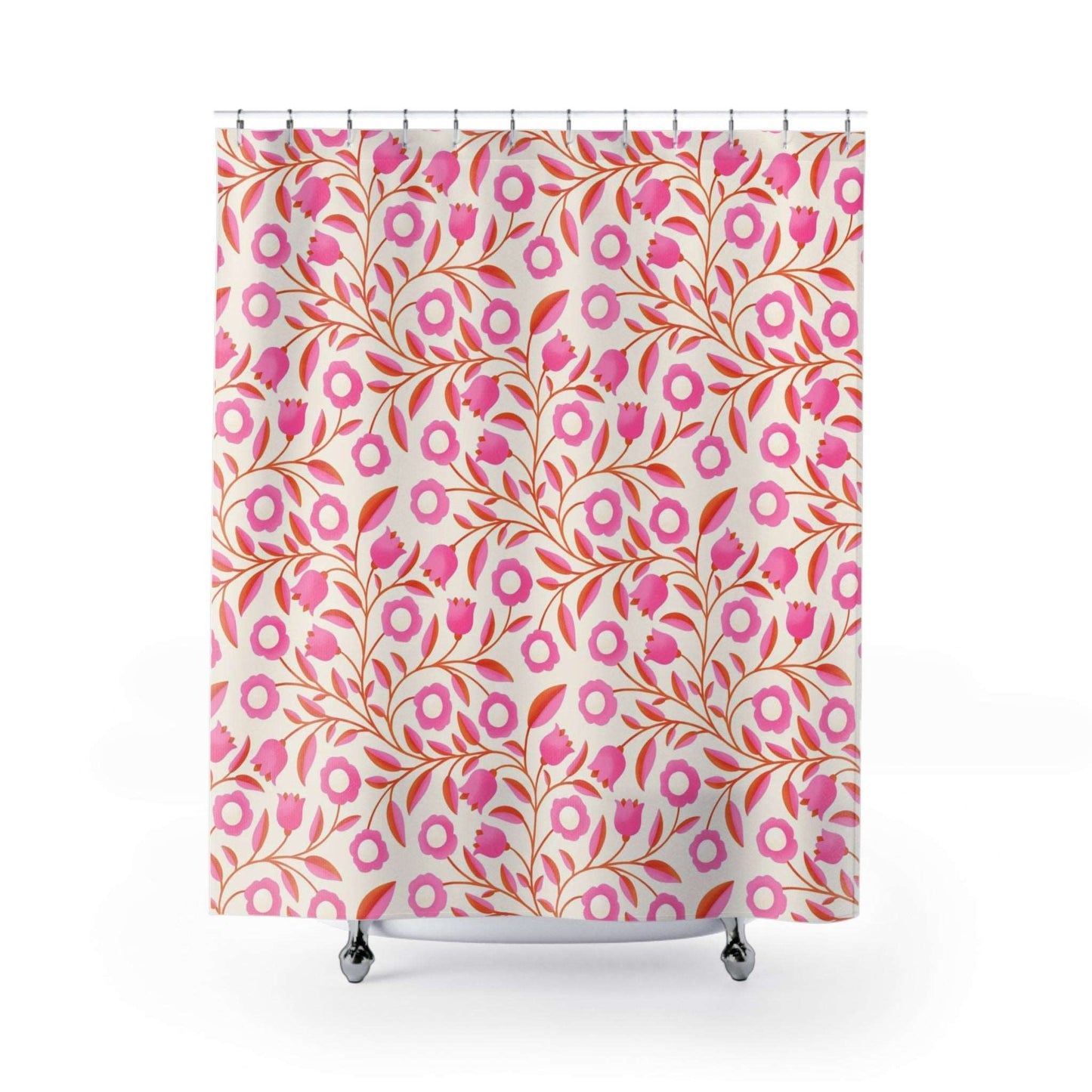 Blush Petals and Cherry Leaves Pattern Shower Curtain