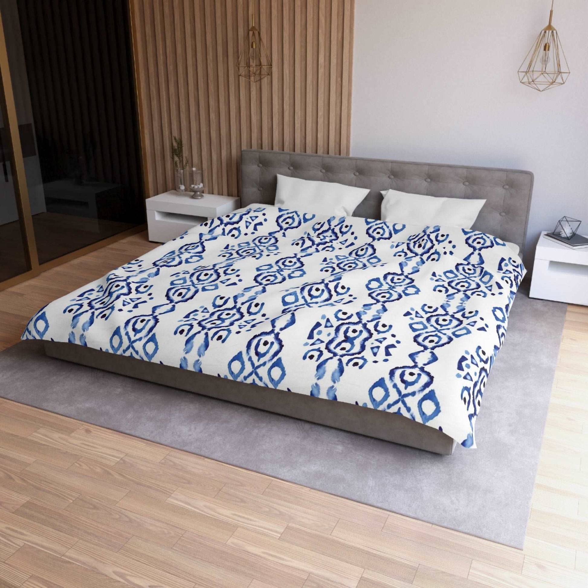 Blue Indigo Ikat Microfiber Duvet Cover - Soft and Vibrant Global-Inspired Microfiber Bedding