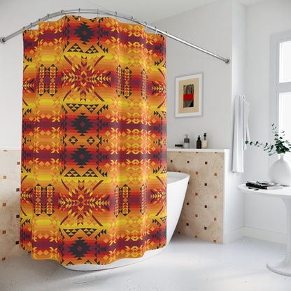 Desert Geo Fire Shower Curtain, Bold Geometric Southwest Bathroom Decor, 100% Eco-Friendly