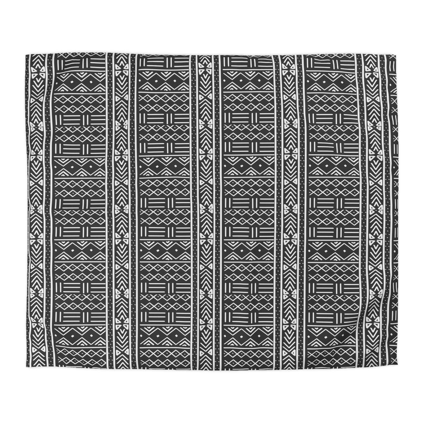 Boho Chic African Mud Cloth Charcoal Grey Duvet Cover - Hand-Printed Tribal Pattern, Soft and Breathable, Luxury Home Decor